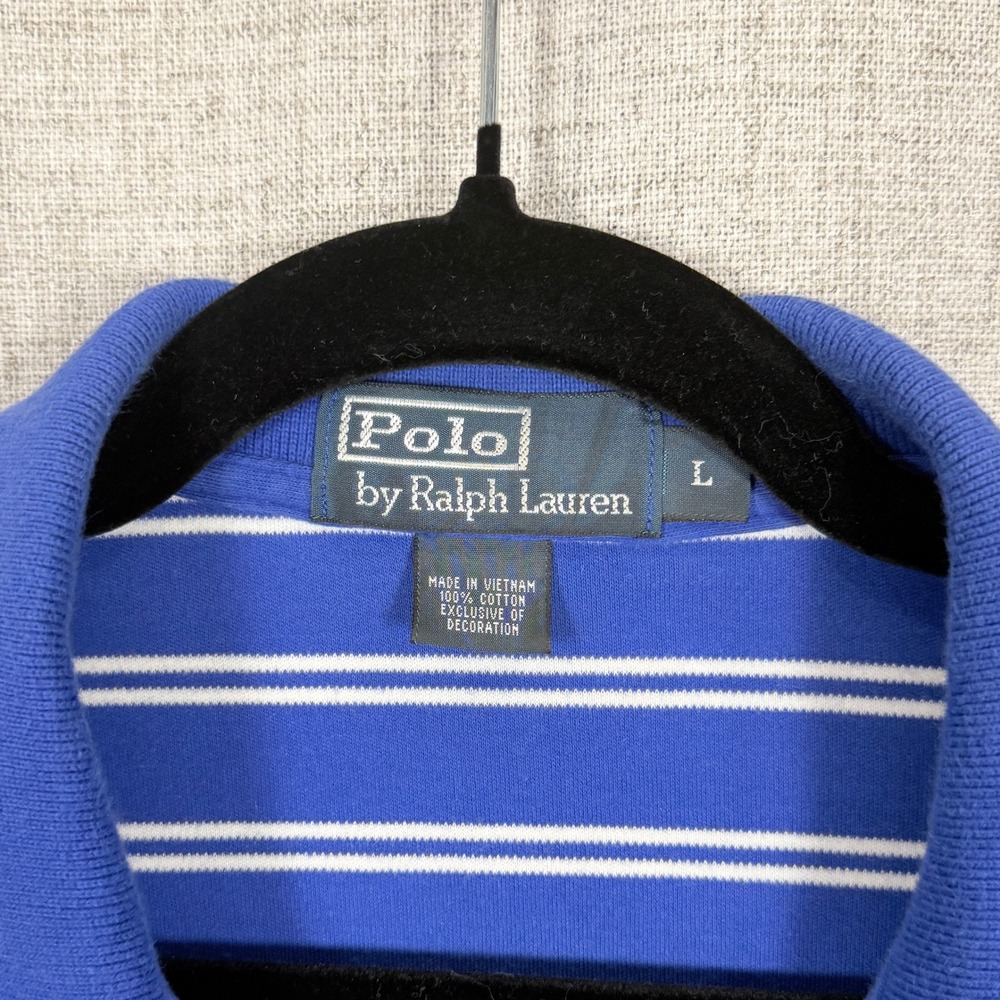 Polo Ralph Lauren Mens Polo Shirt Blue White Striped 100% Cotton L Preppy Pony - Picture 3 of 7